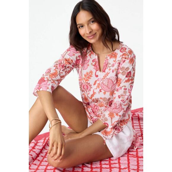 Roberta Roller Rabbit Women's Amanda Kurta Boho Swimsuit Cover Up Size L Orange - Picture 1 of 8